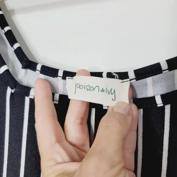 Poison Ivy Sleeveless Sheath Dress Bodycon Black White Striped Scoop Neck S - Picture 2 of 8